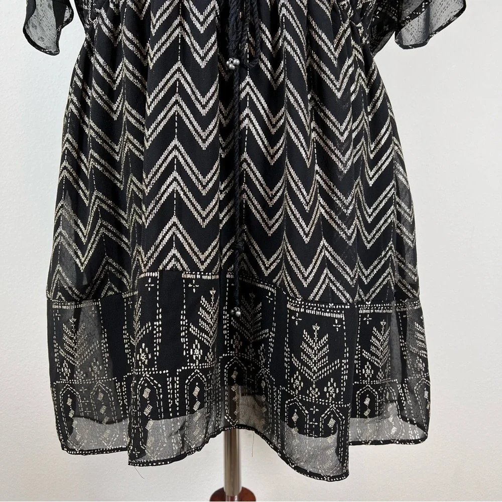 Free People Love My Chaos Tunic Dress Size Small Black Gold Geometric Drawstring